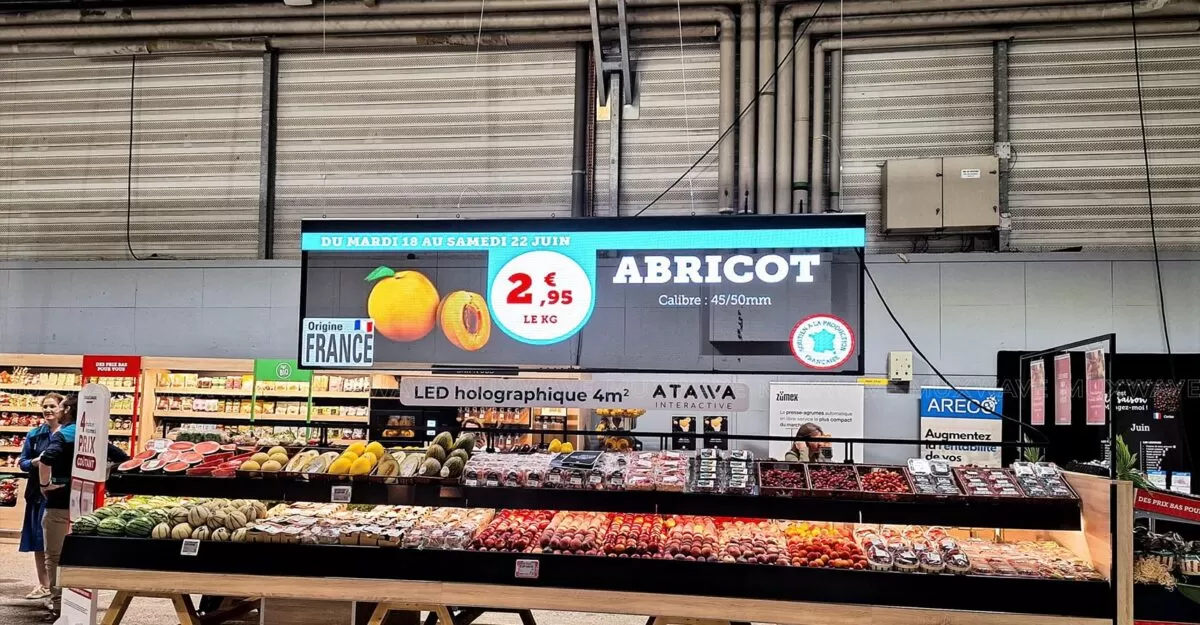 사례 주요 내용 | 매장 디스플레이용 MUXWAVE 홀로그램 투명 스크린 솔루션 12 法国商店超市 살롱 협동조합 U M3 4㎡ 1200x625 1