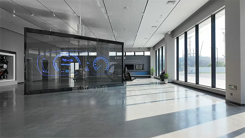 transparent LED screen automotive showroom